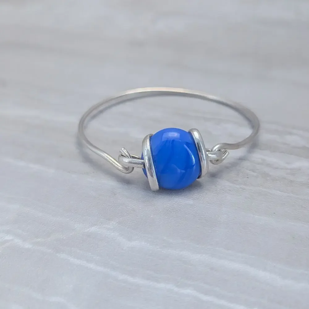 Vintage Bracelet / Bangle - Silver Tone with Blue Charm - Fair Condition